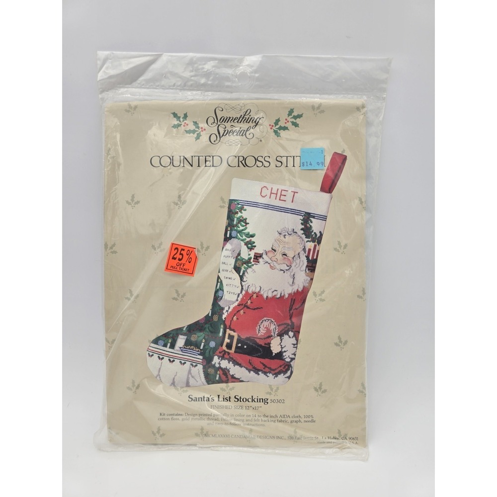 Something‎ Special Counted Cross Stitch Christmas Stocking Kit Santa's List Vtg